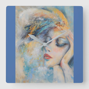 Mystische Woman Wall Art Clock Quadratische Wanduhr