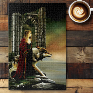 Mystische Zauberin Wolf Wächter Stein Portal