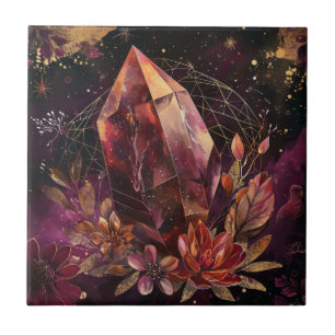 Mystischer Amethyst-Kristall-Blumen-Galaxie-Kunst Fliese