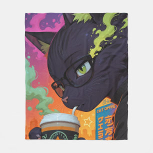 Mystischer Anime-Schwarzer Kater Fleecedecke
