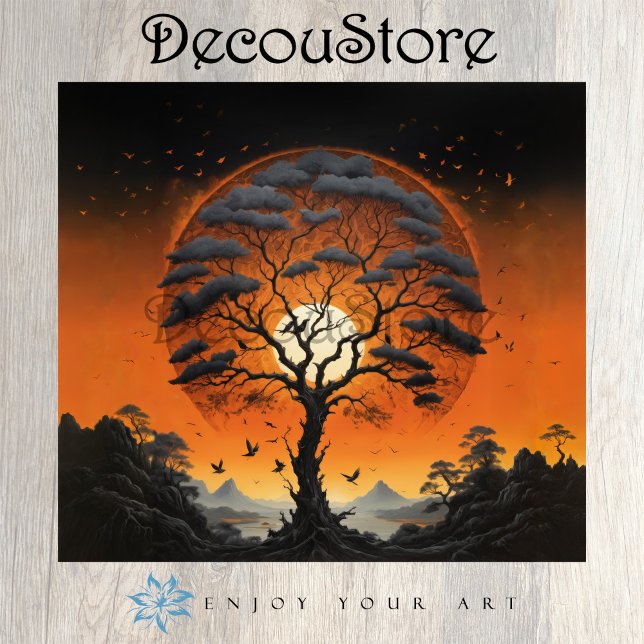 Mystischer Baum beim Sonnenuntergang Decoupage Seidenpapier (Von Creator hochgeladen)