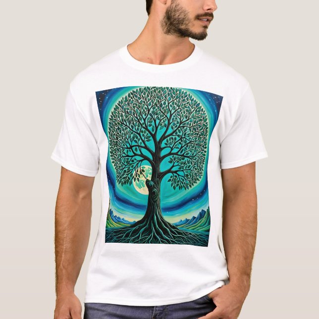Mystischer Baum des Lebens Moonlit T - Shirt (Vorderseite)