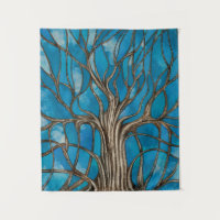Mystischer Baum des Lebens Mosaik Blaue Wasserfarb
