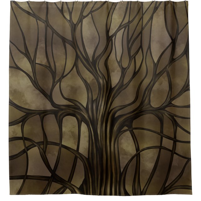 Mystischer Baum des Lebens Mosaik Golden Sepia Duschvorhang (Vorderseite)