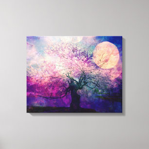 Mystischer Baum und Nachtmond Leinwanddruck