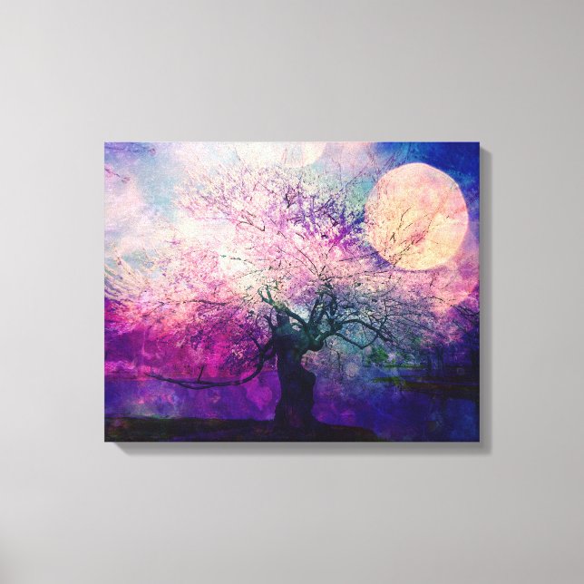 Mystischer Baum und Nachtmond Leinwanddruck (Vorderseite)