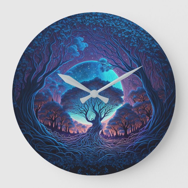 Mystischer Baum von Roots Lit von Großmond Große Wanduhr (Vorderseite)