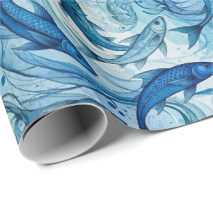 Mystischer blauer Fisch fließt in Harmonie Geschenkpapier