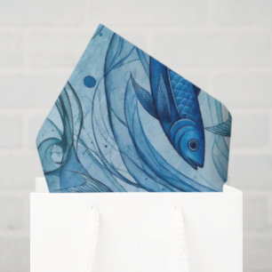 Mystischer blauer Fisch fließt in Harmonie Seidenpapier