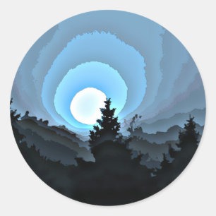 Mystischer Blauer Sonnenaufgang Runder Aufkleber