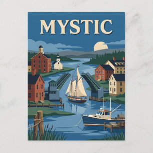Mystischer Connecticut-Hafen-Fluss Vintage-Plakat Postkarte