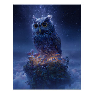 Mystischer Eisvogel auf schwimmender Insel Fantasy Poster
