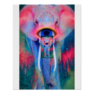 Mystischer Elefant Mandala Drittes Auge Poster