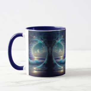 Mystischer Fantasy-Lebensbaum Himmelsmonde Blau Tasse