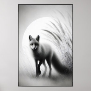 Mystischer Fox im Mondlicht-Gras Poster