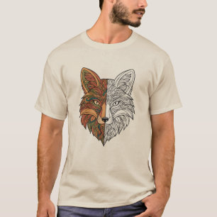 Mystischer Fuchs Kopf Halb Farbe Halb Skizze Wildt T-Shirt