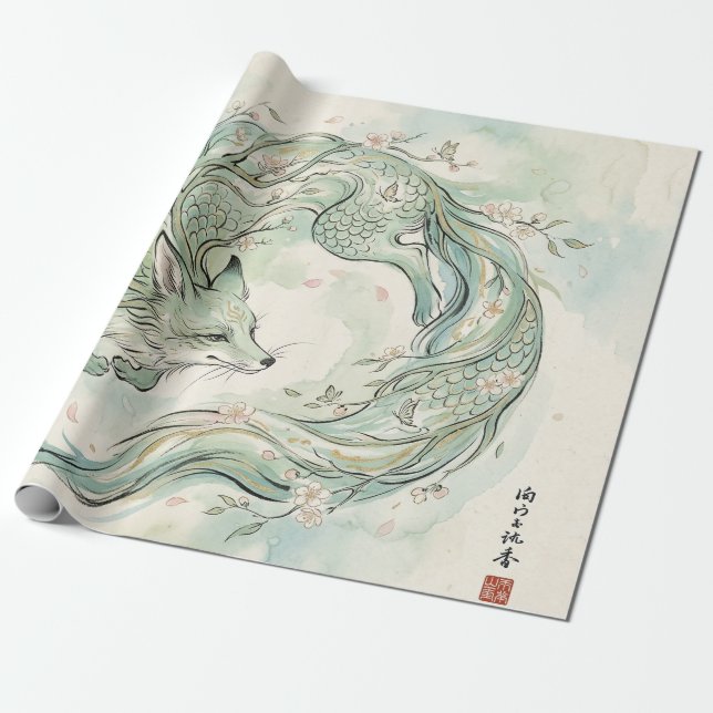 Mystischer Fuchsdrache Wasserfarbenkunst (1) Geschenkpapier (Ungerollt)