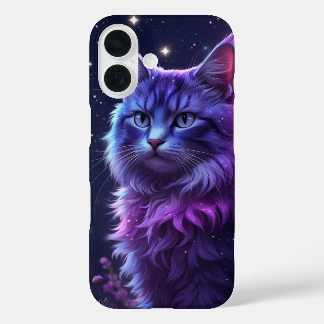 Mystischer Galaxy-Katzen-Handyhülle – Lila Kosmisc iPhone 16 Hülle (Rückseite)