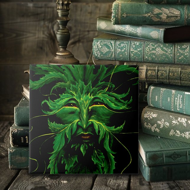 Mystischer Greenman Waldgeist Blatt Gesicht Fantas Fliese (Von Creator hochgeladen)