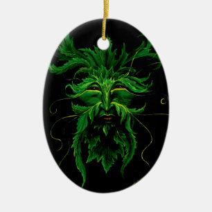 Mystischer Greenman Waldgeist Blatt Gesicht Fantas Keramik Ornament