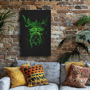 Mystischer Greenman-Waldgeist-Blatt-Gesicht-Fantas Leinwanddruck