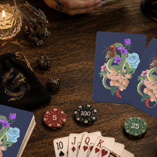 Mystischer grüner chinesischer Drache, florale Nav Spielkarten