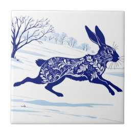 Mystischer Hase: Whimsischer Hase im Schnee Fliese