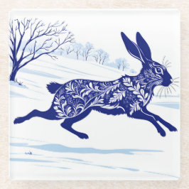 Mystischer Hase: Whimsischer Hase im Schnee Glasuntersetzer