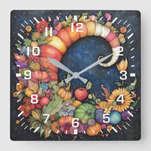 Mystischer Herbst-Halbmond-Füllhorn Quadratische Wanduhr