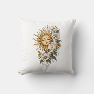 Mystischer Himmels-Sonne-Mond- und Blumen-Kaffeebe Kissen