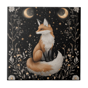 Mystischer Himmelsfuchs und Blumen Fliese