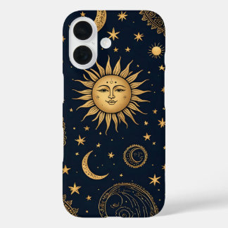 Mystischer Himmelsmond und Sonnendesign iPhone 16 Hülle