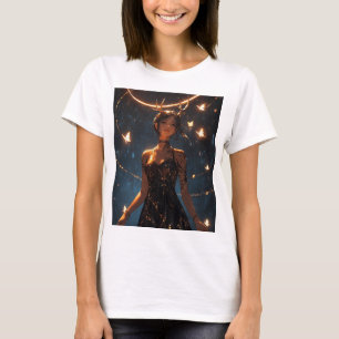 Mystischer Hirschgeweih-Mädchen-Schmetterlings-Hal T-Shirt