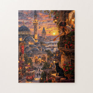 Mystischer Istanbul-Sonnenuntergang Schwarze Katze