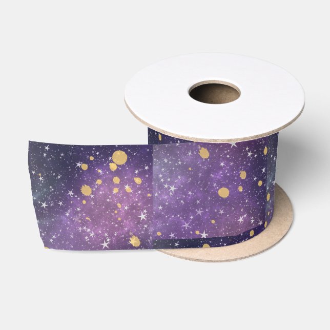 Mystischer Jeden Anlaß Lila Gold-Glitzern-Stars Satinband (Spule)