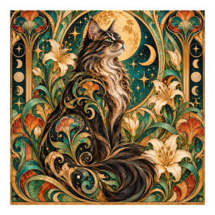 Mystischer Katze und Mond Art Nouveau Poster