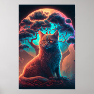 Mystischer Katzen-Psychedelic-Poster Kosmische K Poster