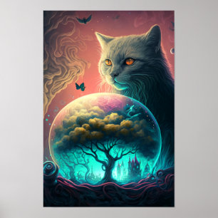 Mystischer Katzen-Psychedelic-Poster Kosmische K Poster