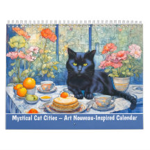Mystischer Katzenstädte-Kalender im Art-Nouveau-St