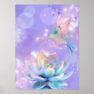 Mystischer Kolibri und Regenbogen-Lotos Poster