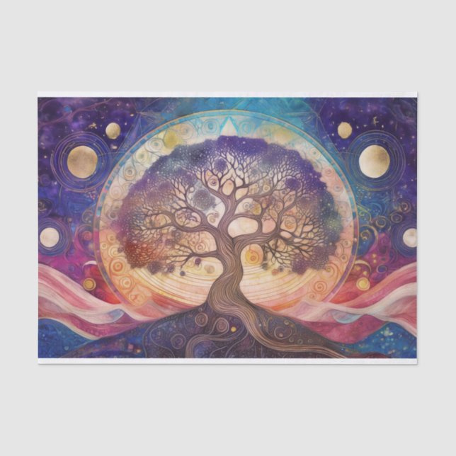 Mystischer kosmischer Baum des Lebens - Spirituell Seidenpapier (Vorderseite)