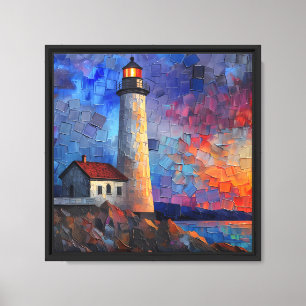 Mystischer Leuchtturm am Meer Nachthimmel Kunst Leinwanddruck