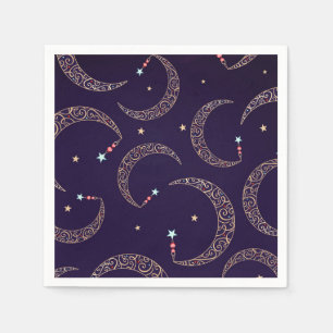 Mystischer Lila-Gold-Filigran-Mond Himmels-Party Serviette