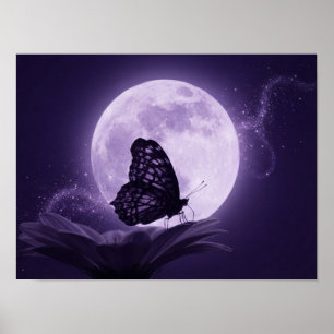 Mystischer lila Mond Schmetterling Kunst Druck - M Poster