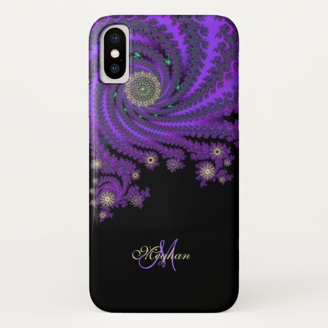 Mystischer lila personalisierter Fraktal iPhone X Case-Mate iPhone Hülle (Rückseite)