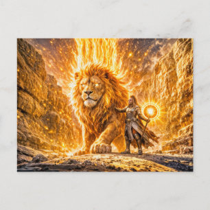 Mystischer Löwe-Zodiak in feuriger Fantasie-Szene Postkarte
