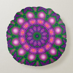 Mystischer Mandala Grün Lila Runder Kissen