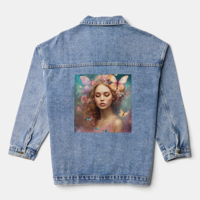 Mystischer Monarch: Schmetterlingsmaschinendesign  Jeansjacke (Rückseite)