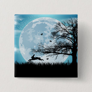 Mystischer Mond mit Kaninchen-Silhouette Button