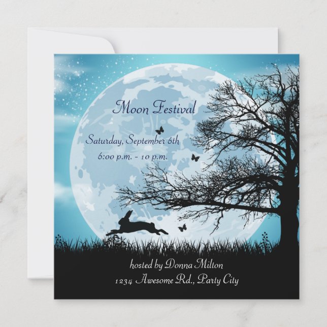 Mystischer Mond mit Kaninchen-Silhouette Einladung (Vorderseite)